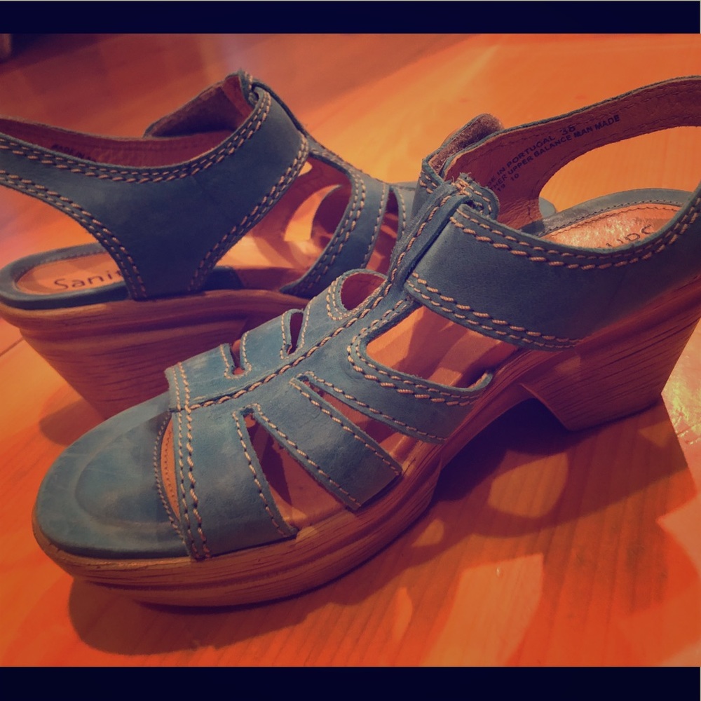 Beautiful blue comfort wedge leather sandals